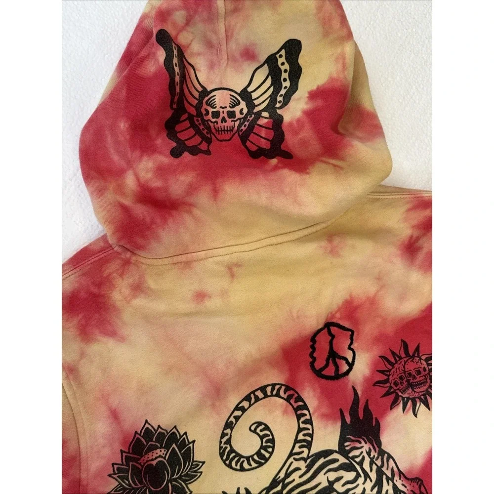 Vintage Y2K Dragon Embroidered Tie Dye Tribal Hoodie Sweatshirt 2000s Pullover‎